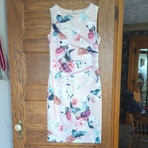 Calvin Klein Scuba Sheath Dress Midi Sleeveless Floral Print Women's Size 4